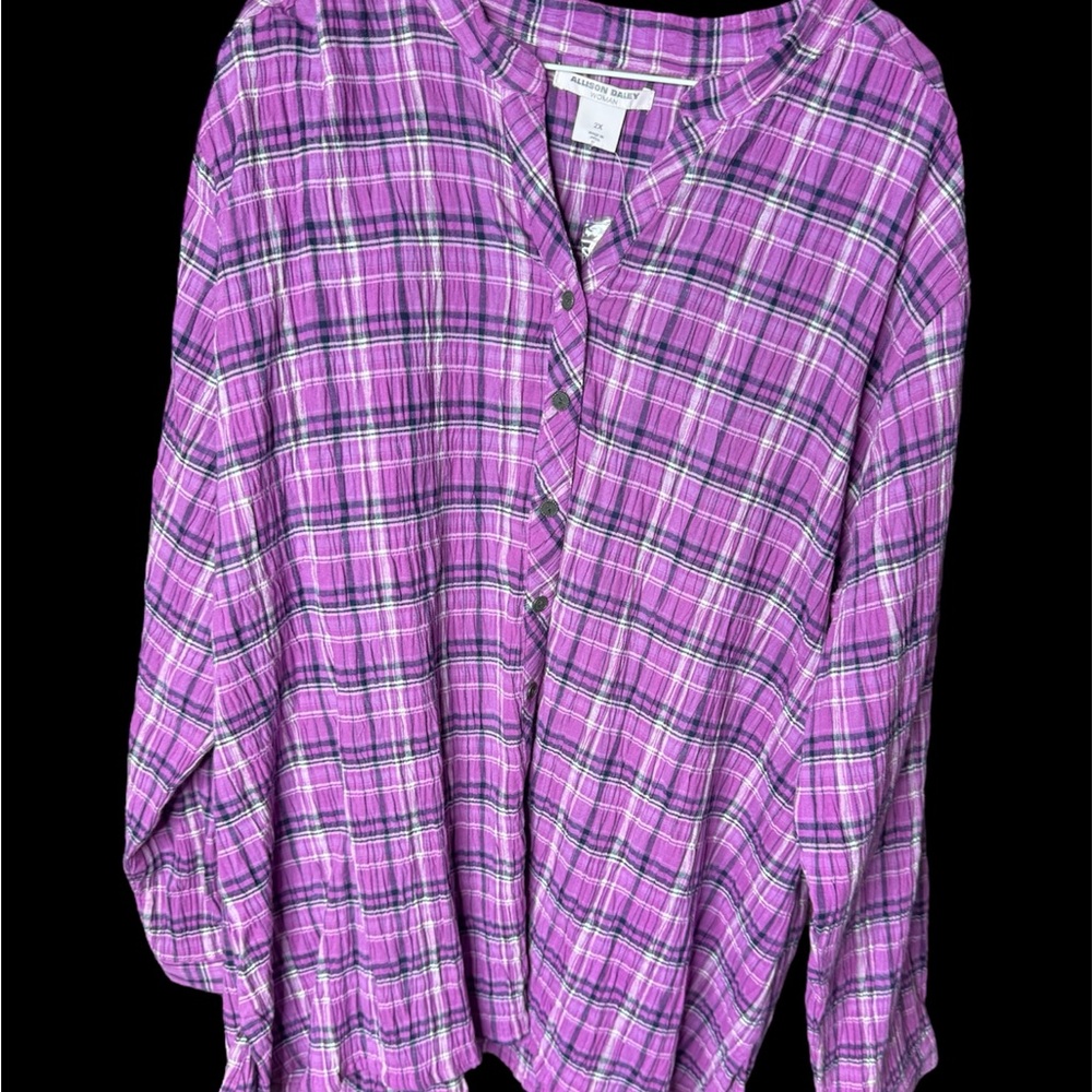 Allison Daley Purple Buttoned Blouse with Mandarin Collar - Picture 2 of 13